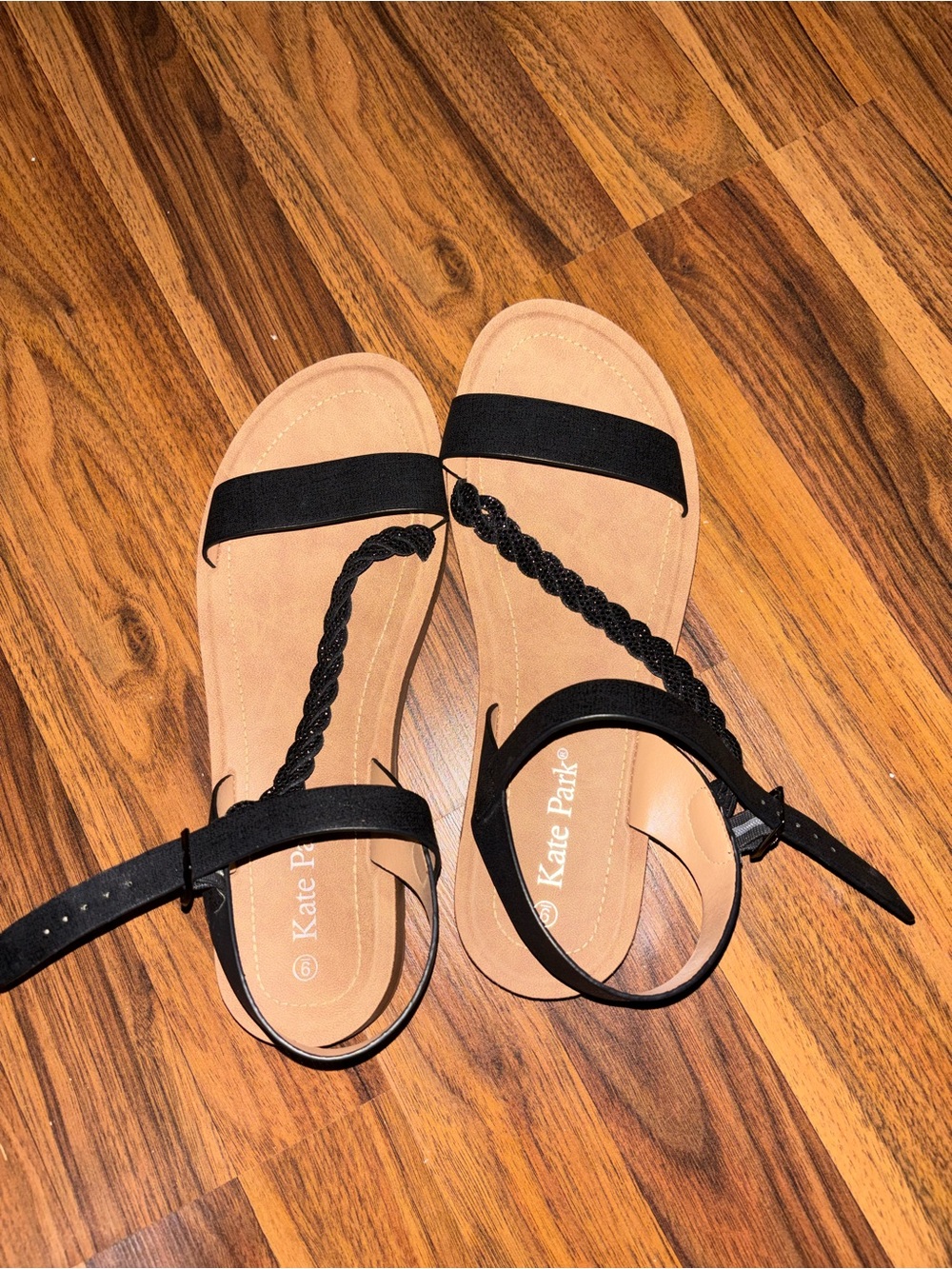 Black & Tan Kate Park Braided T-Strap Sandals